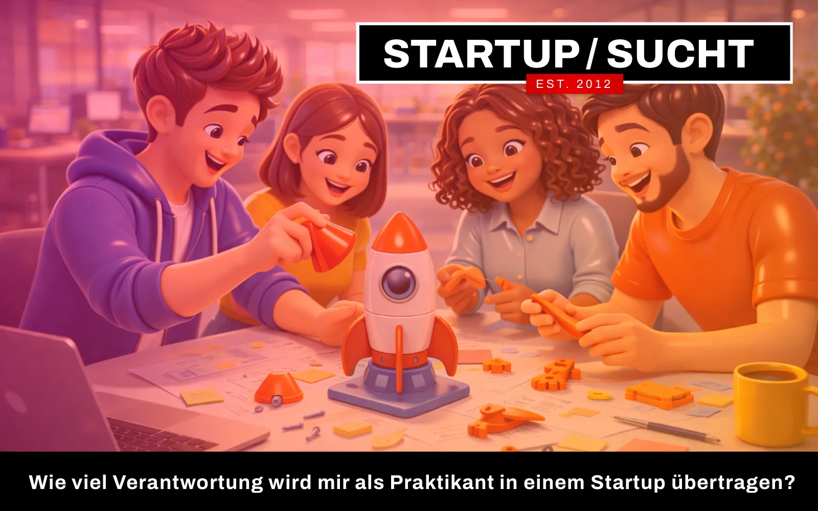 Eine lebendige und moderne Illustration über: Wie viel Verantwortung wird mir als Praktikant in einem Startup übertragen?