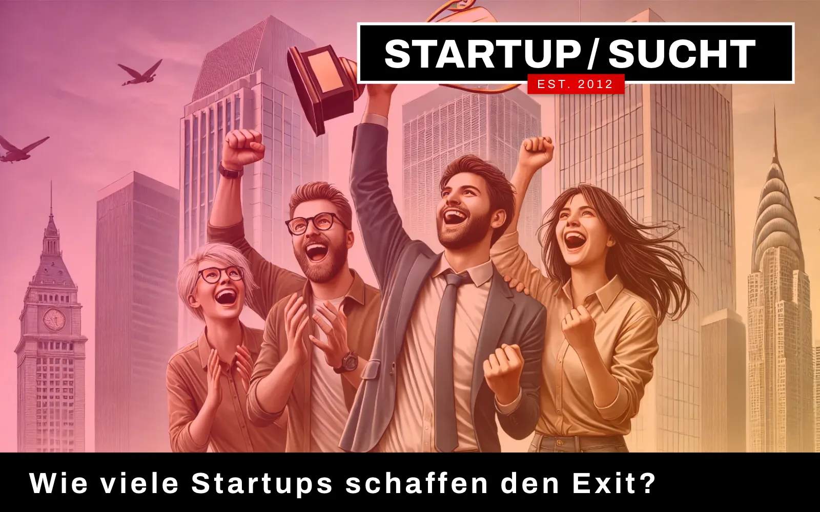 Eine lebendige und moderne Illustration über: Wie viele Startups schaffen den Exit?