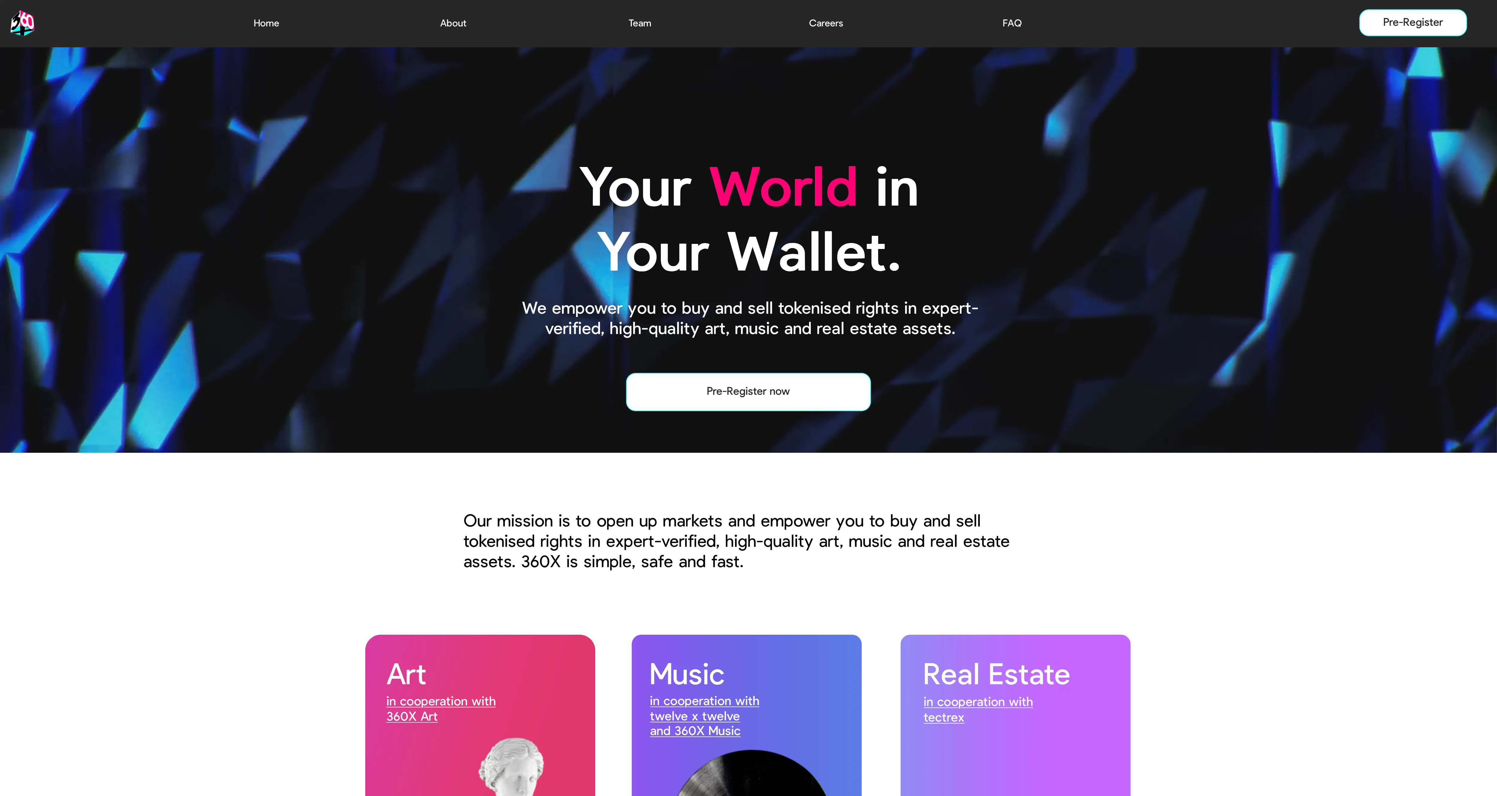Screenshot der Webseite des Startups 360X
