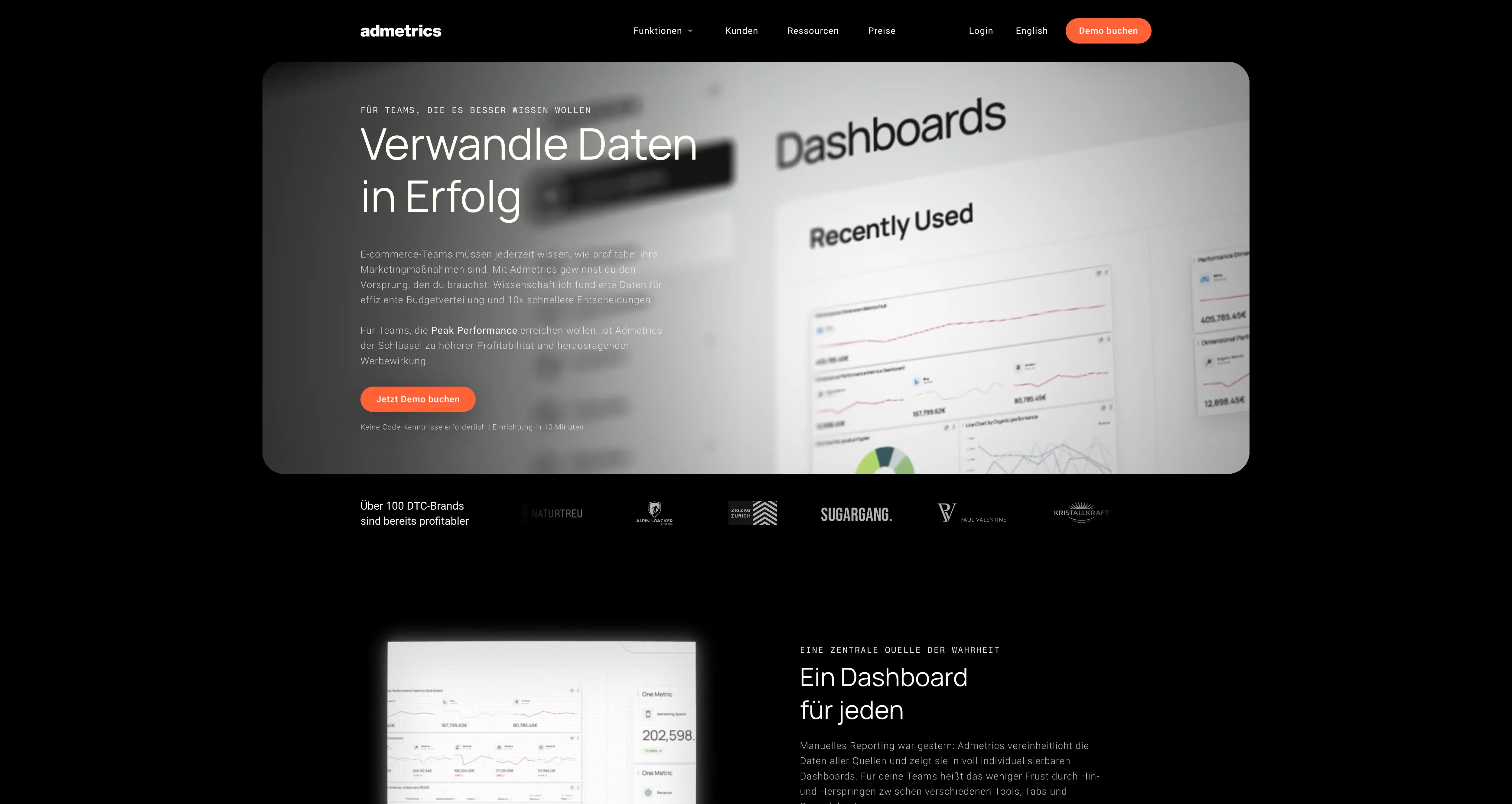 Screenshot der Webseite des Startups Admetrics