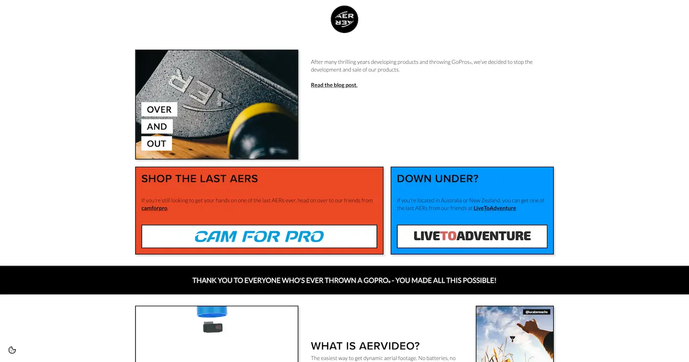 Screenshot der Webseite des Startups AER Video