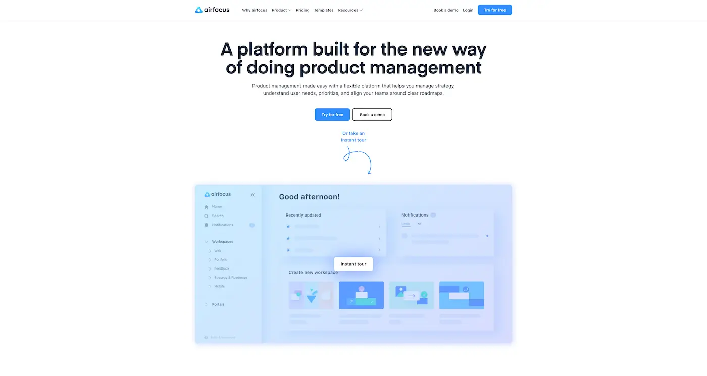 Screenshot der Webseite des Startups airfocus