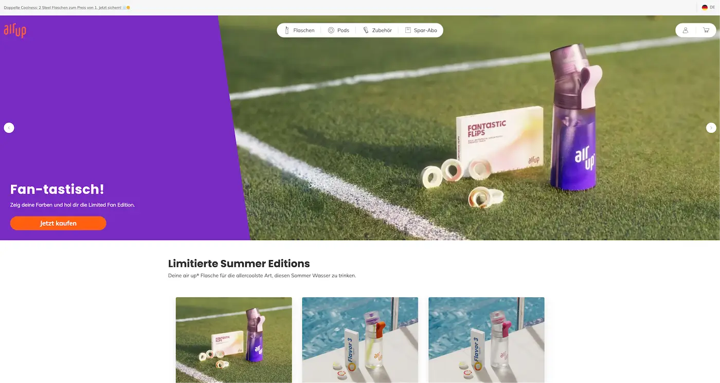 Screenshot der Webseite des Startups Air up