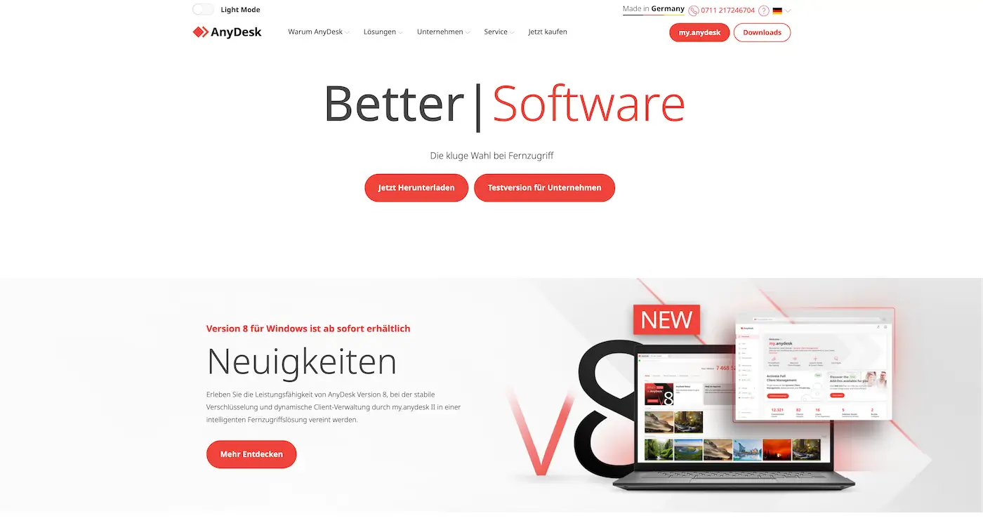 Screenshot der Webseite des Startups AnyDesk