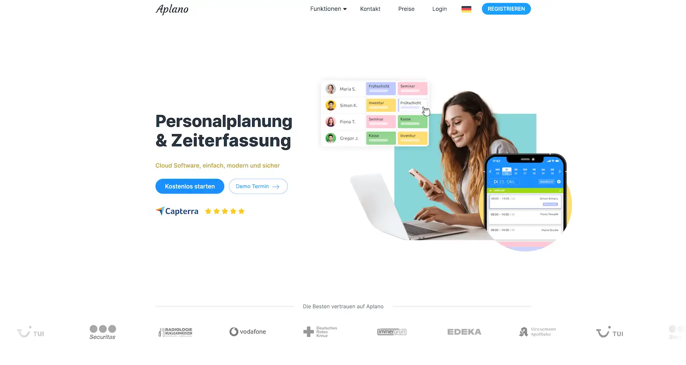 Screenshot der Webseite des Startups Aplano