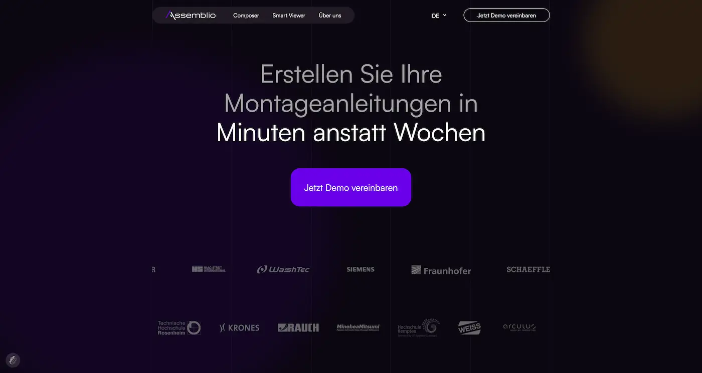 Screenshot der Webseite des Startups Assemblio