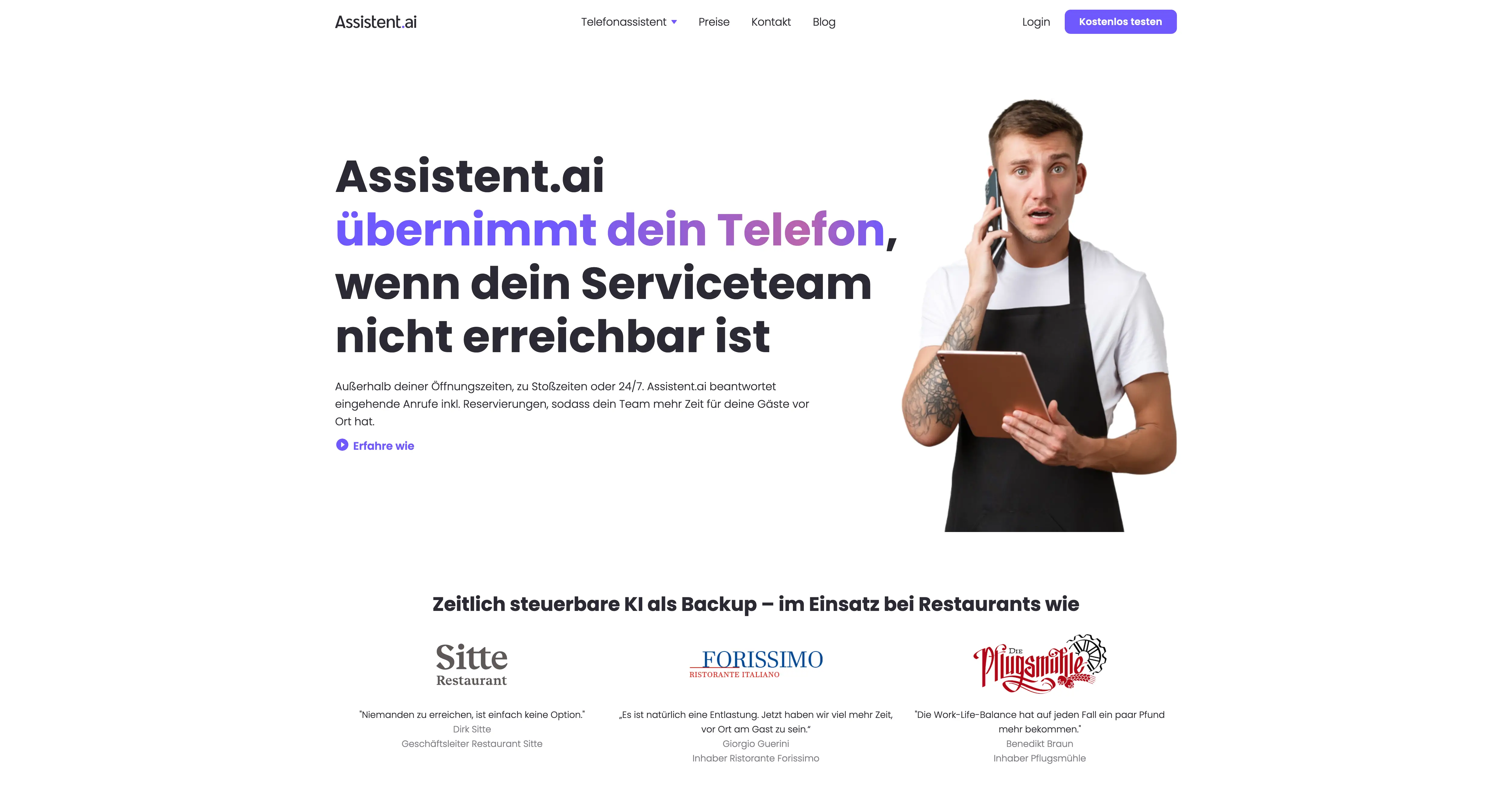 Screenshot der Webseite des Startups Assistent.ai