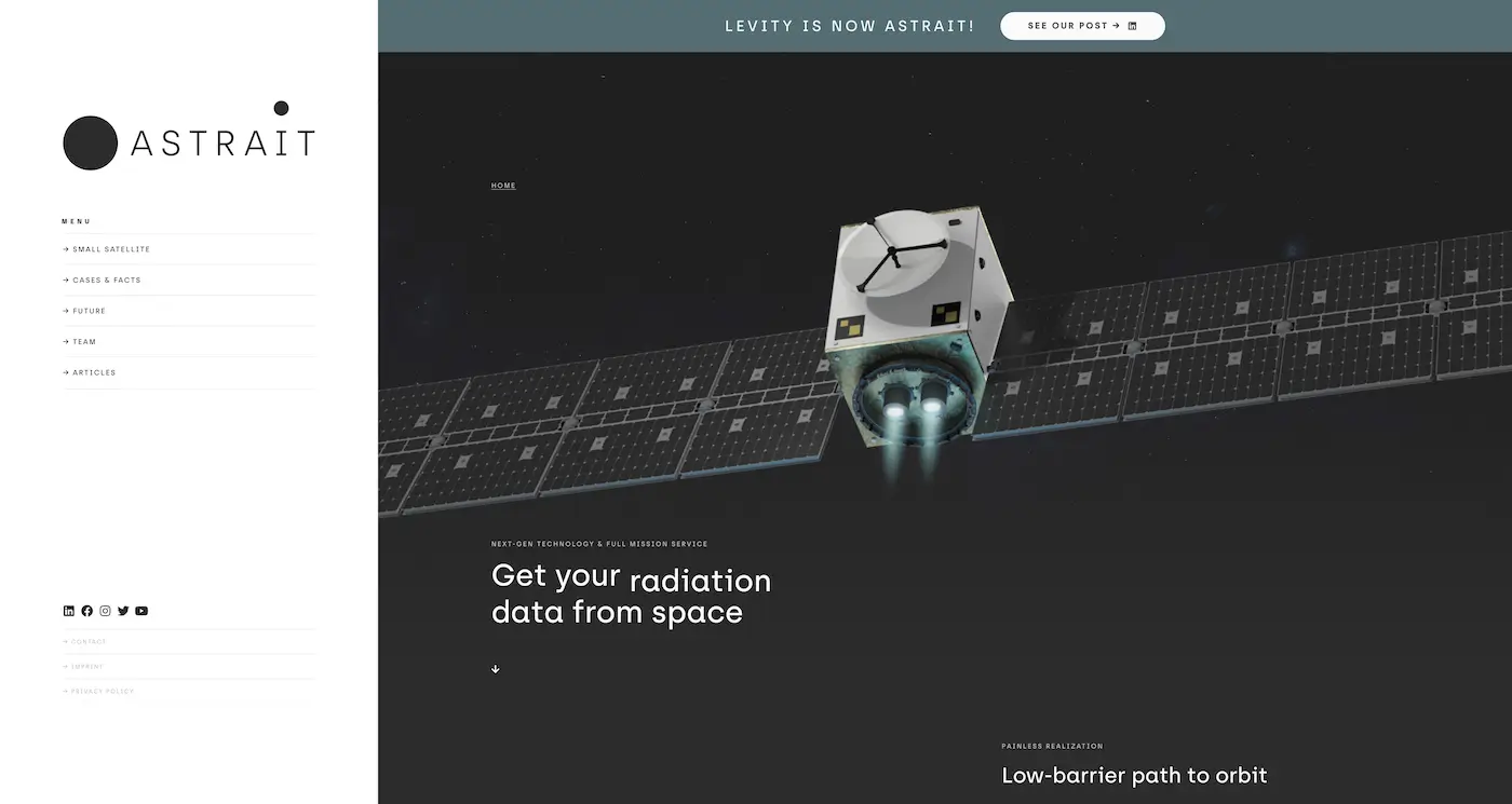 Screenshot der Webseite des Startups ASTRAIT