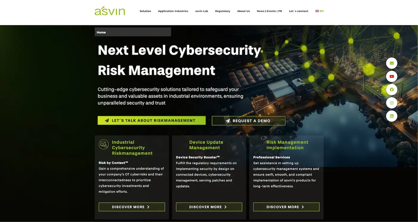 Screenshot der Webseite des Startups Asvin