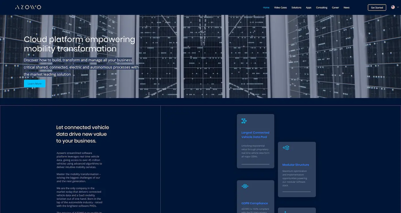 Screenshot der Webseite des Startups Azowo