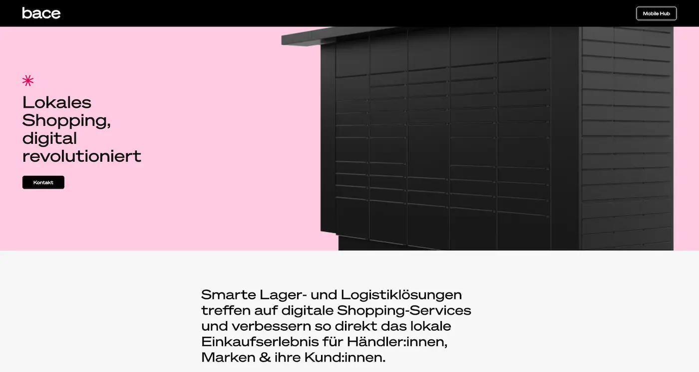 Screenshot der Webseite des Startups Bace
