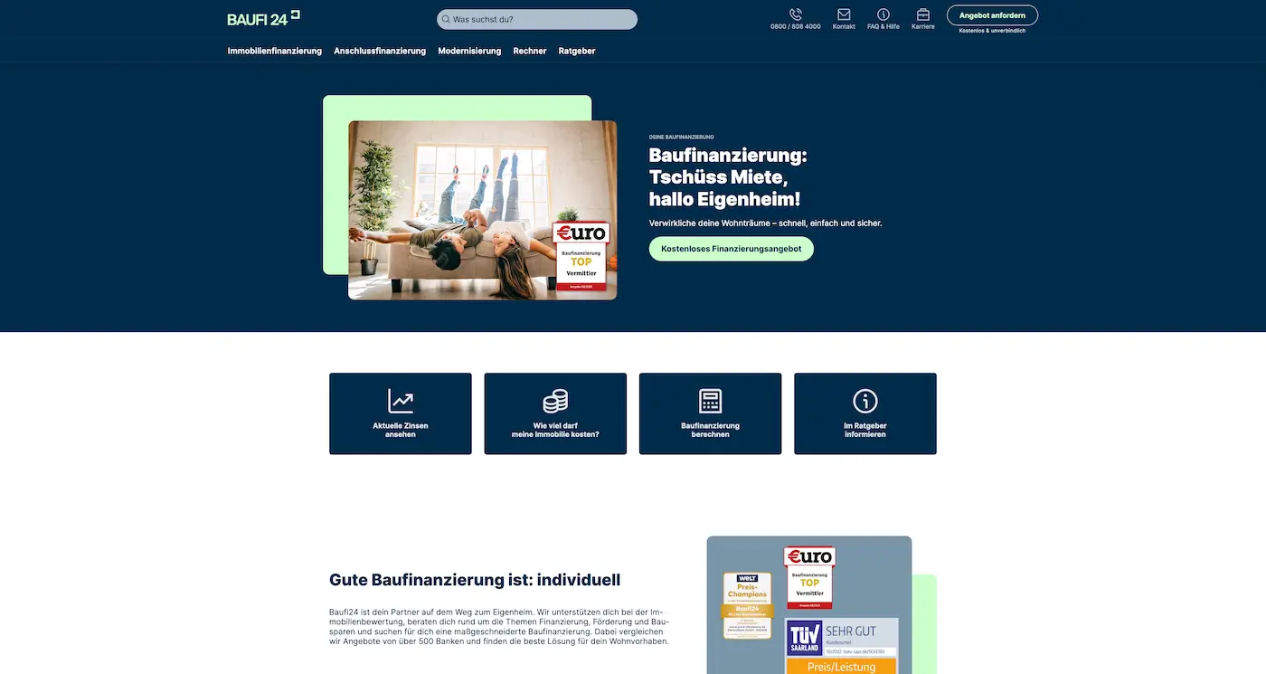 Screenshot der Webseite des Startups Baufi24.