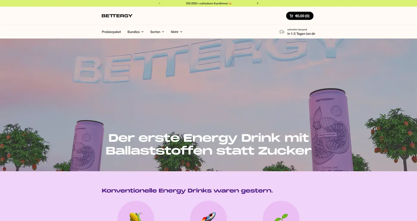 Screenshot der Webseite des Startups Bettergy