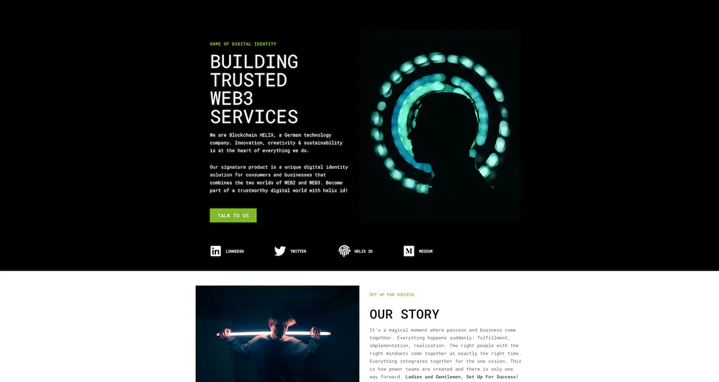 Screenshot der Webseite des Startups Blockchain HELIX