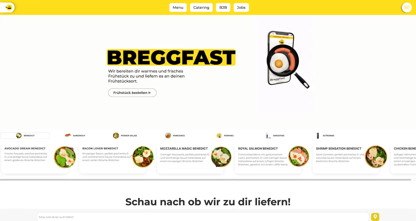 Screenshot der Webseite des Startups Breggfast
