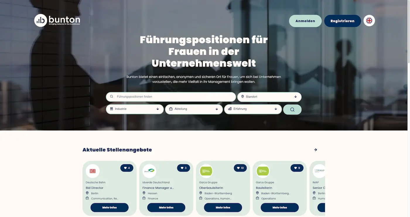 Screenshot der Webseite des Startups Bunton