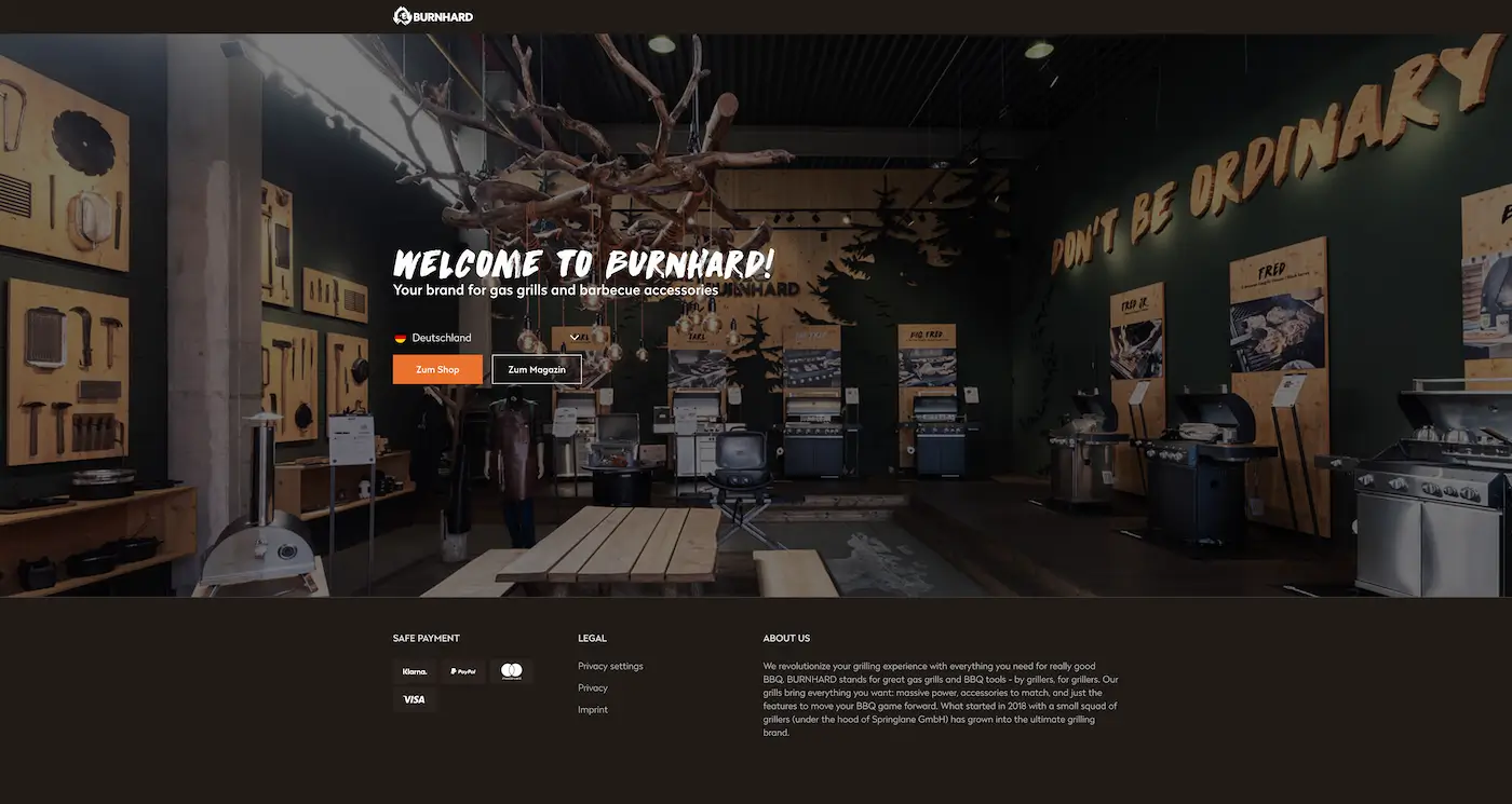 Screenshot der Webseite des Startups Burnhard