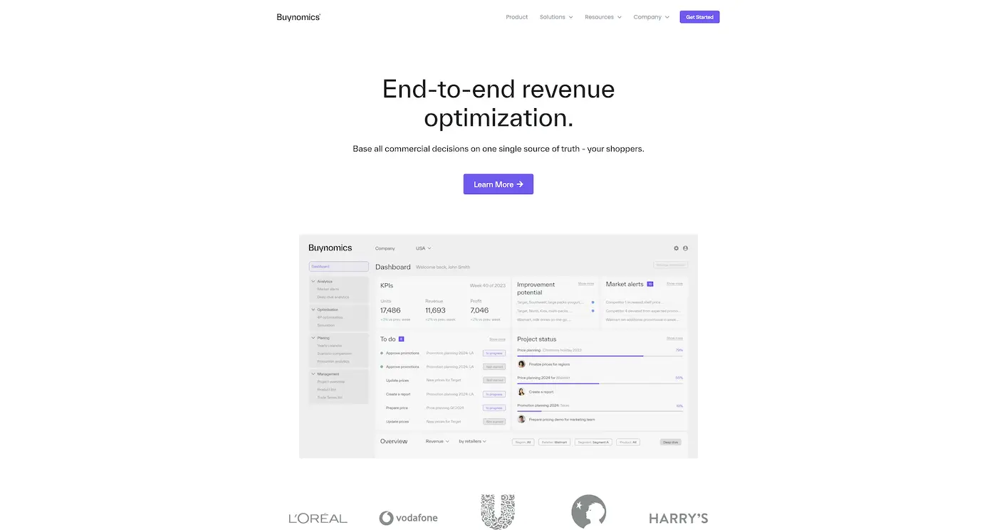 Screenshot der Webseite des Startups Buynomics