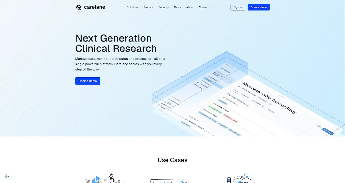 Screenshot der Webseite des Startups Carelane