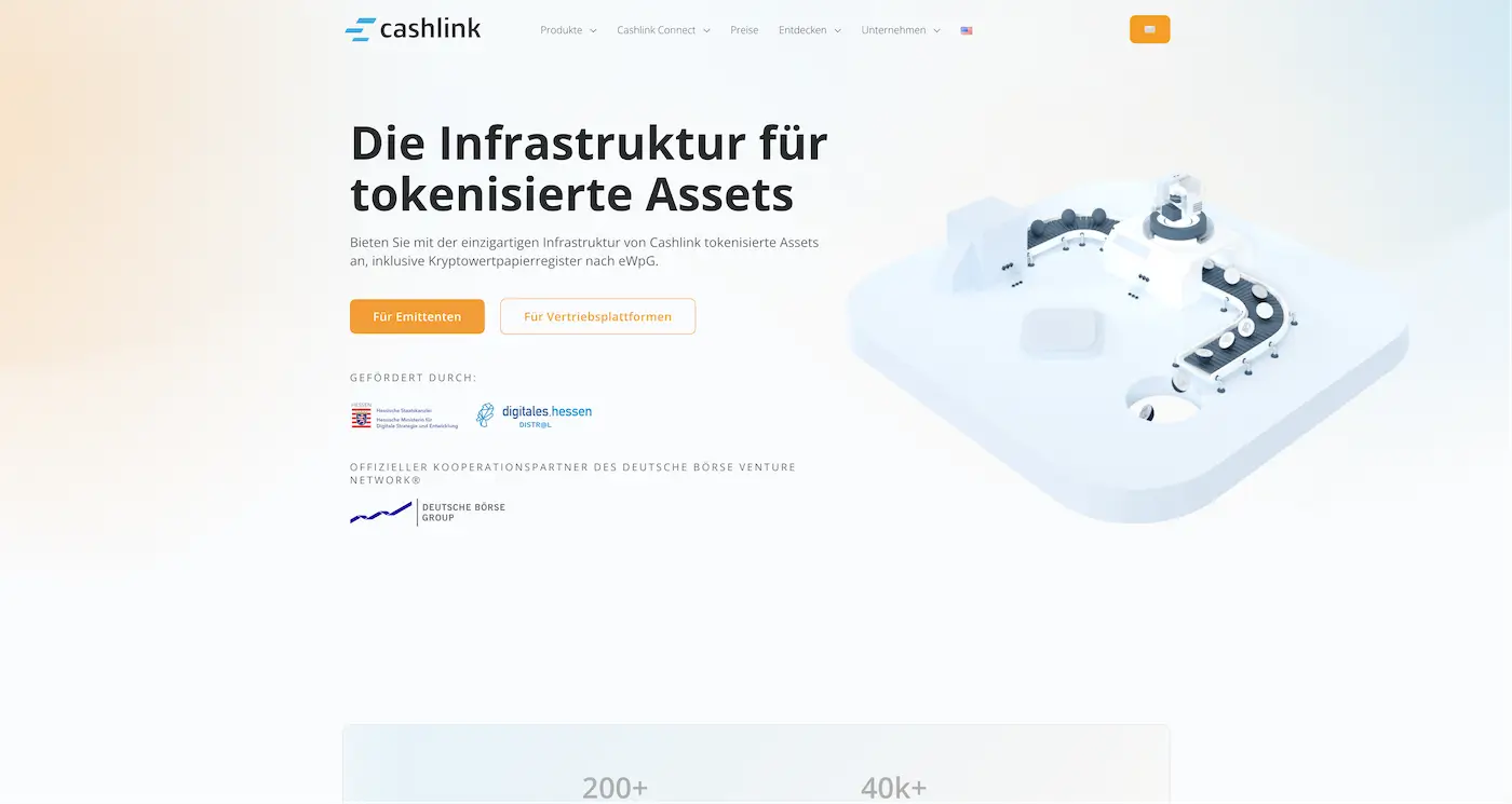Screenshot der Webseite des Startups Cashlink