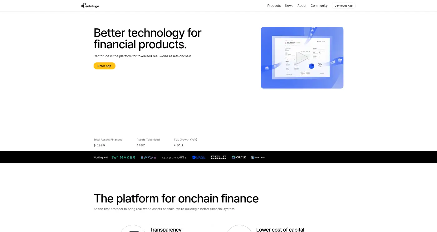 Screenshot der Webseite des Startups Centrifuge.