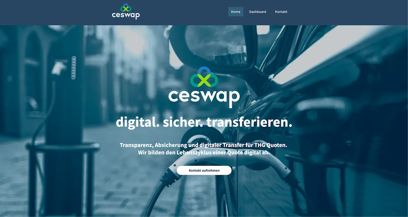Screenshot der Webseite des Startups Ceswap
