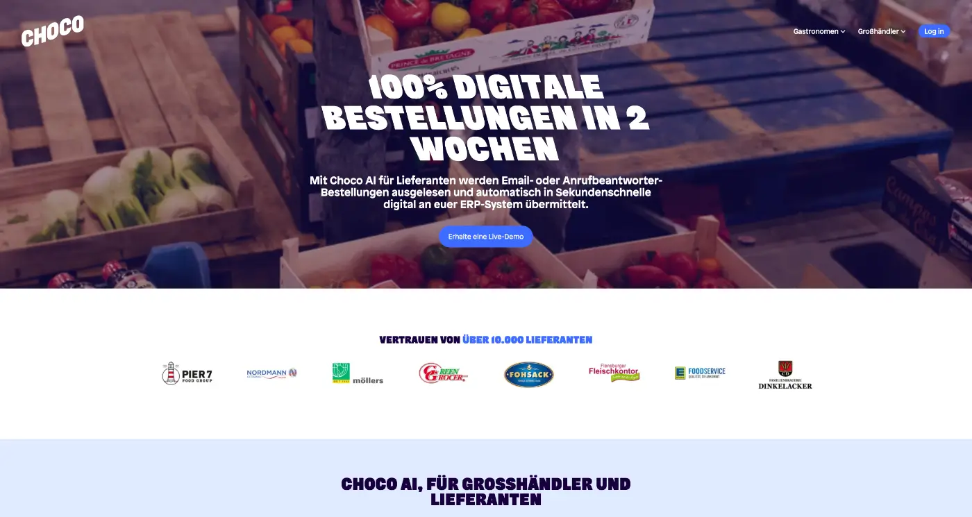 Screenshot der Webseite des Startups Choco.