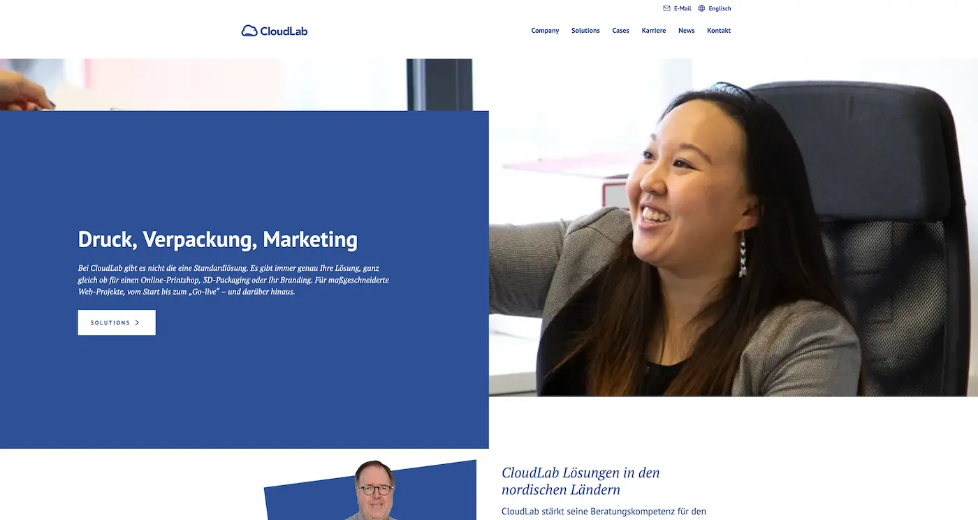 Screenshot der Webseite des Startups CloudLab Solutions
