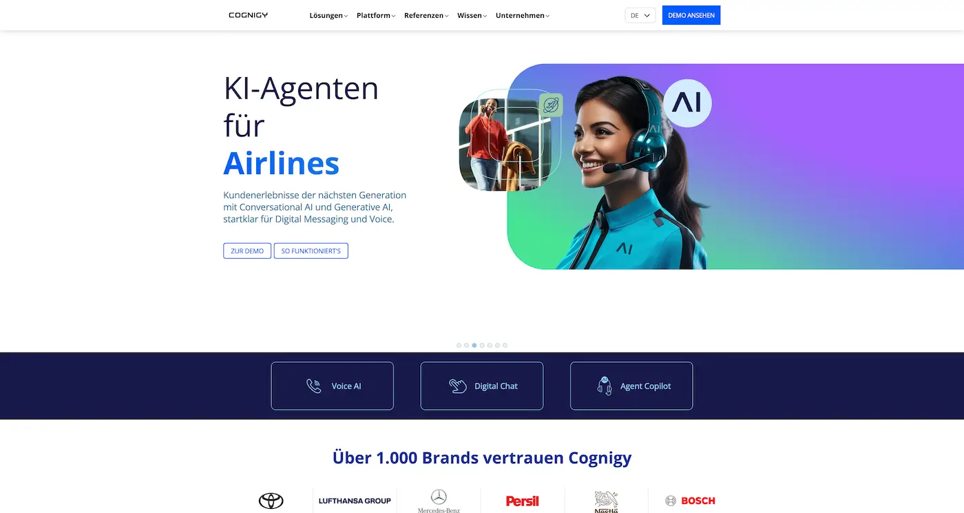 Screenshot der Webseite des Startups Cognigy