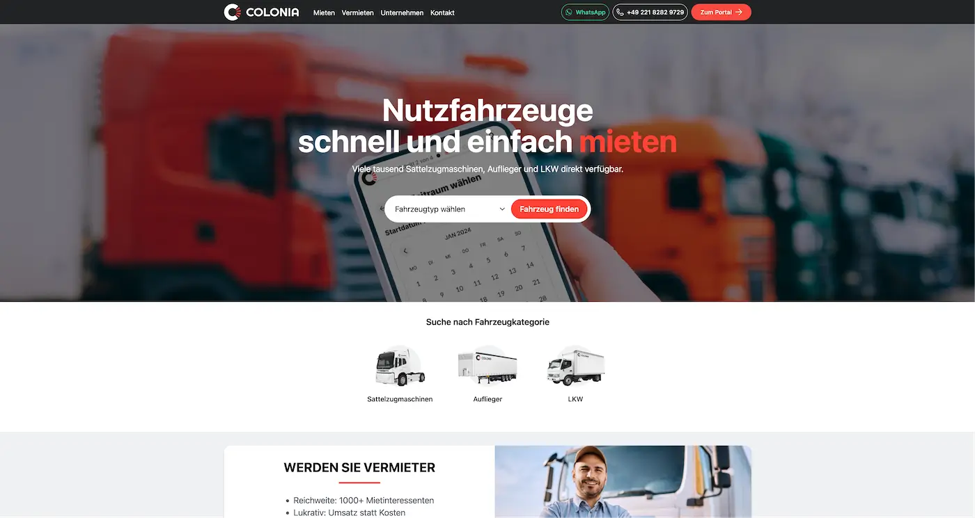 Screenshot der Webseite des Startups Colonia Technologies