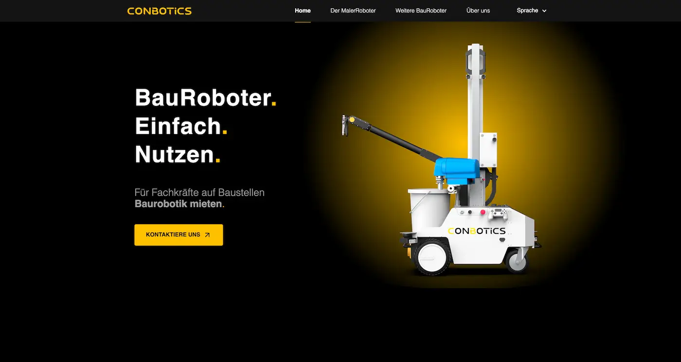 Screenshot der Webseite des Startups Conbotics