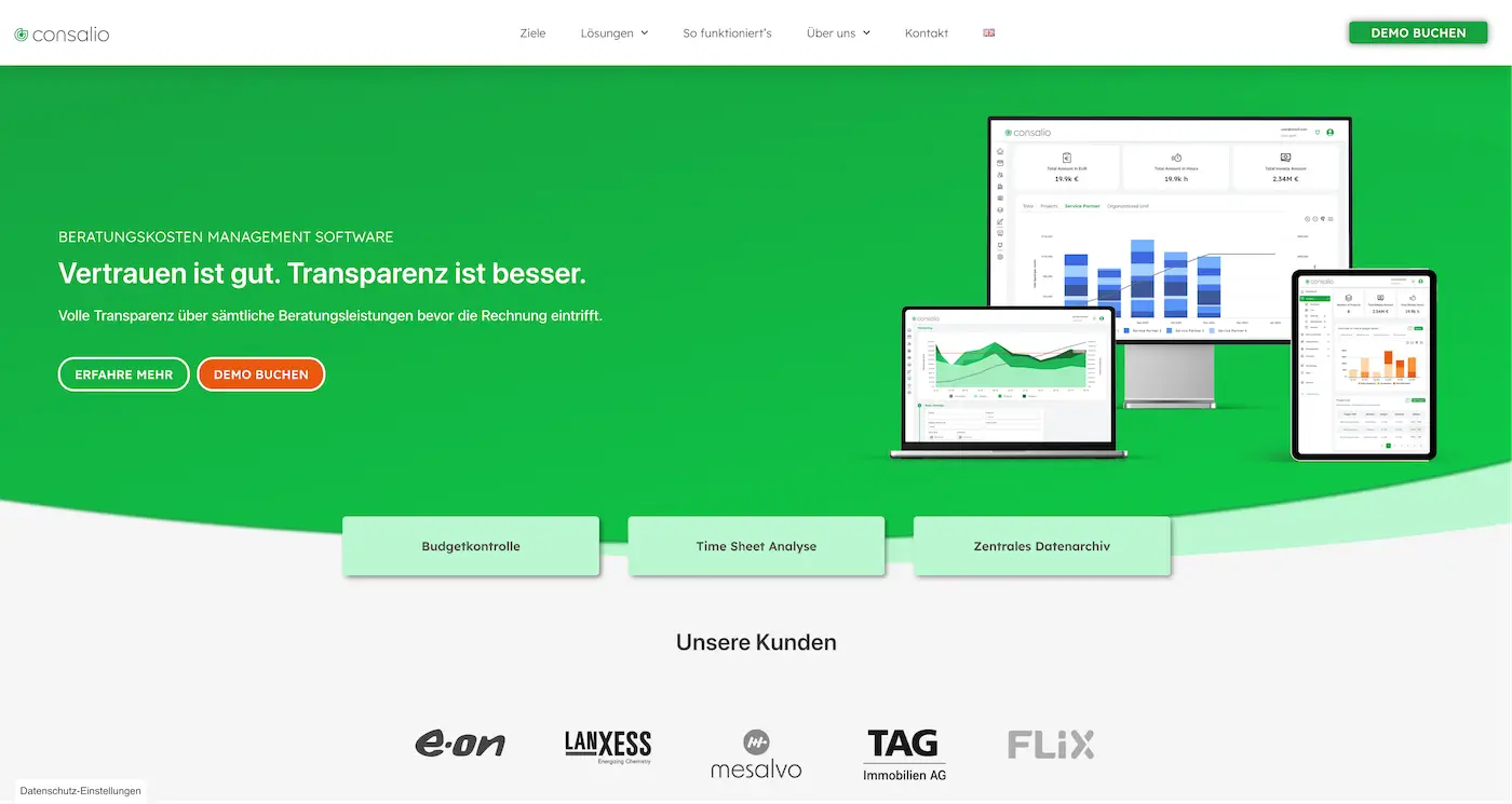 Screenshot der Webseite des Startups Consalio