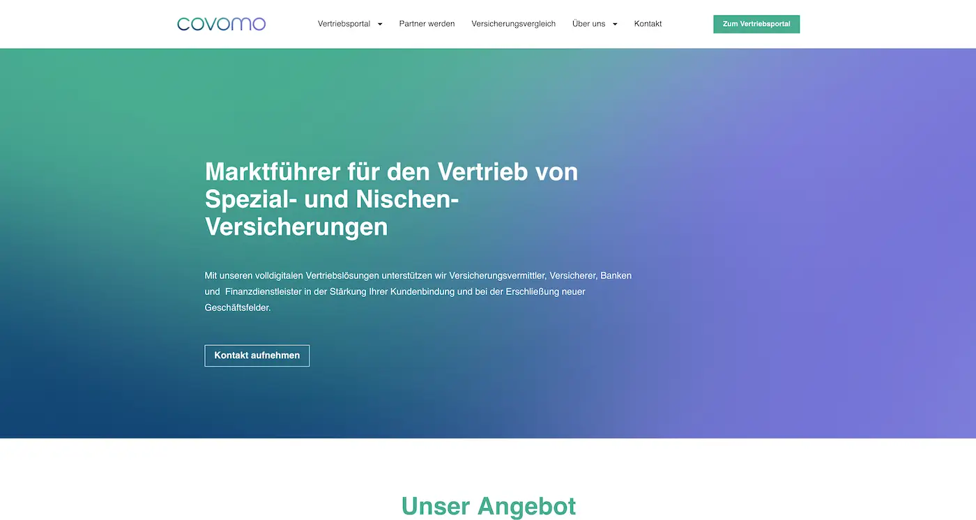 Screenshot der Webseite des Startups covomo.de
