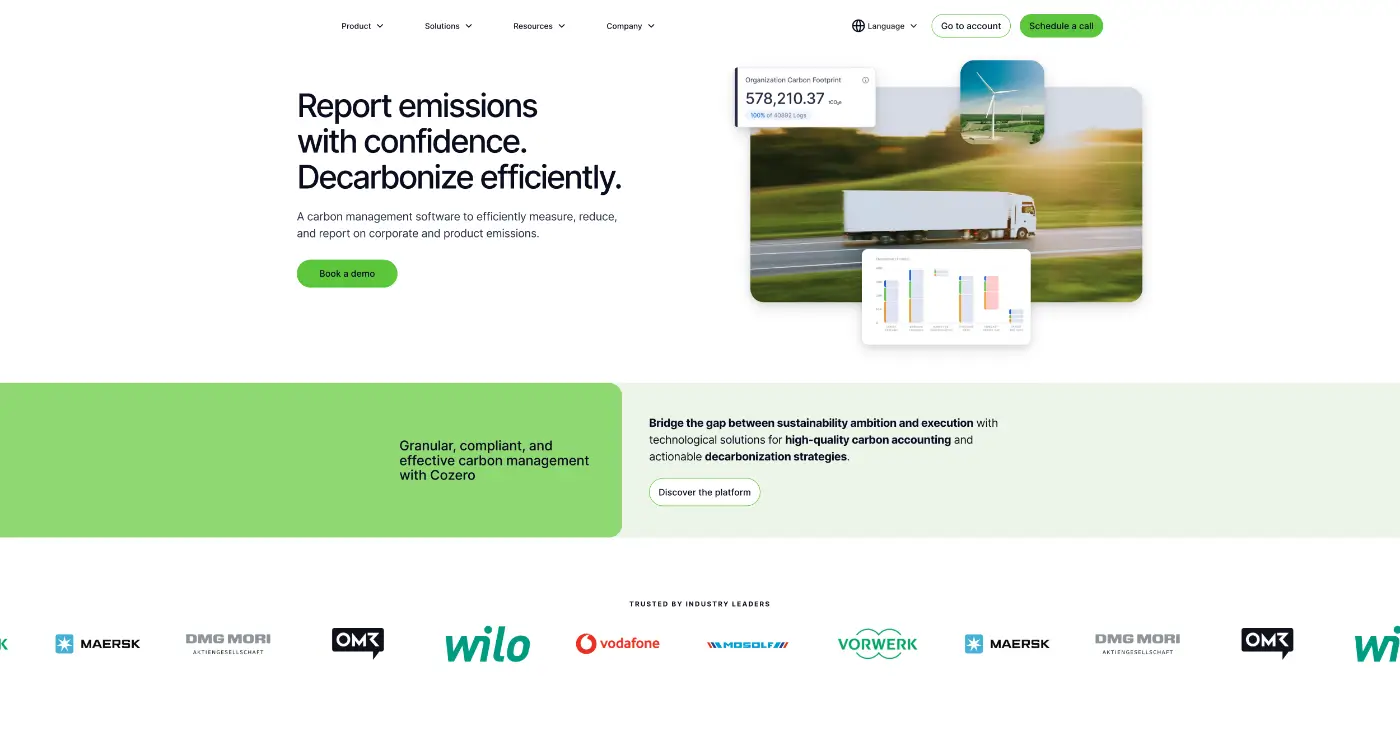 Screenshot der Webseite des Startups Cozero