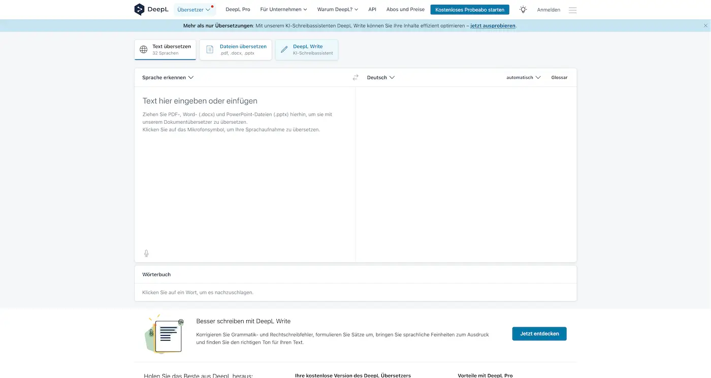 Screenshot der Webseite des Startups DeepL