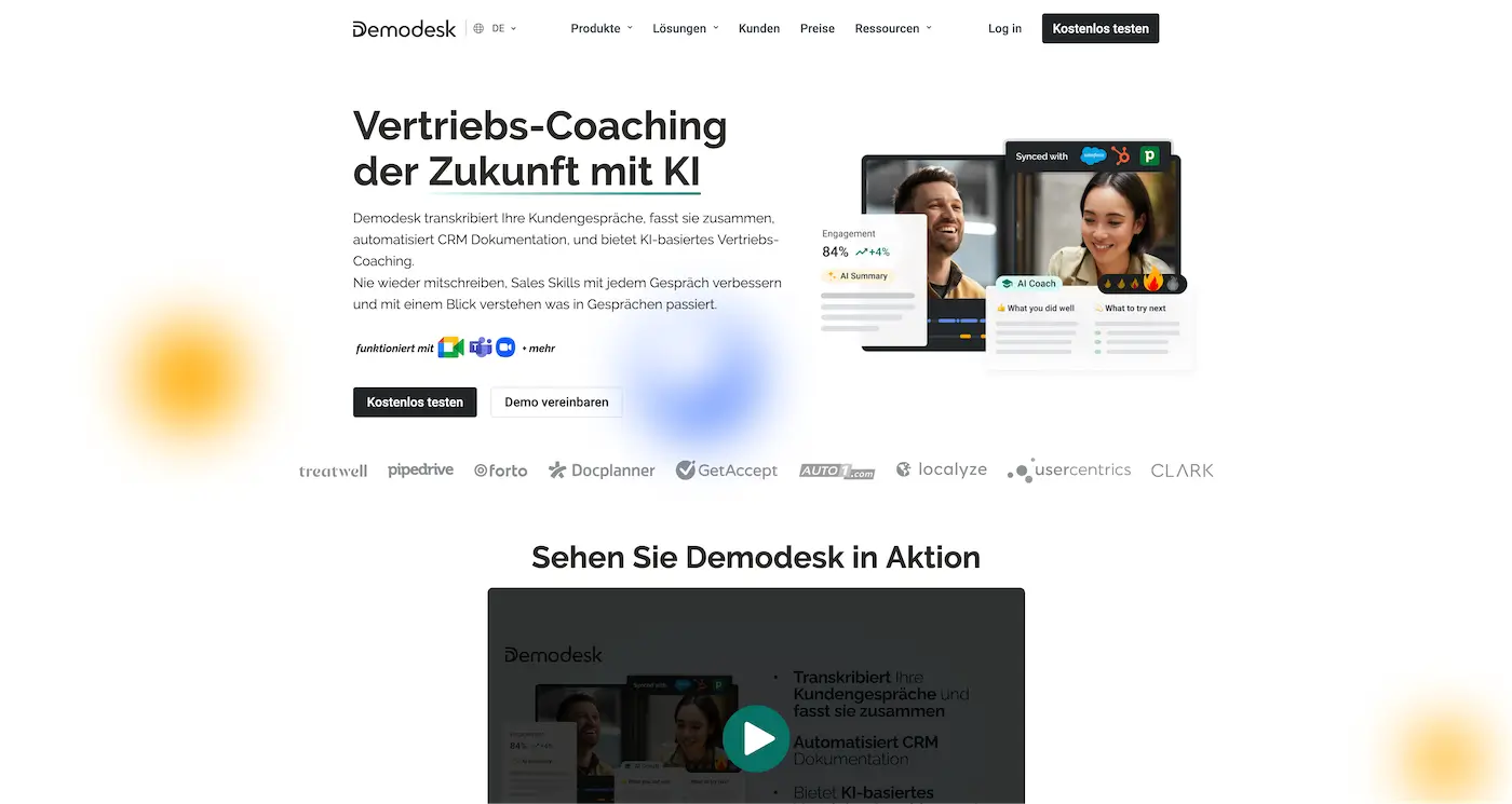 Screenshot der Webseite des Startups Demodesk