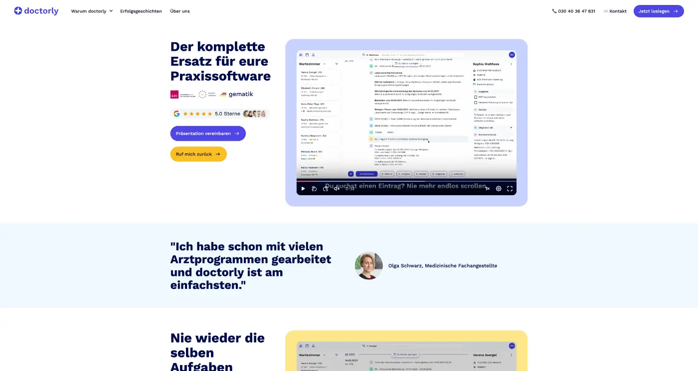 Screenshot der Webseite des Startups Doctorly