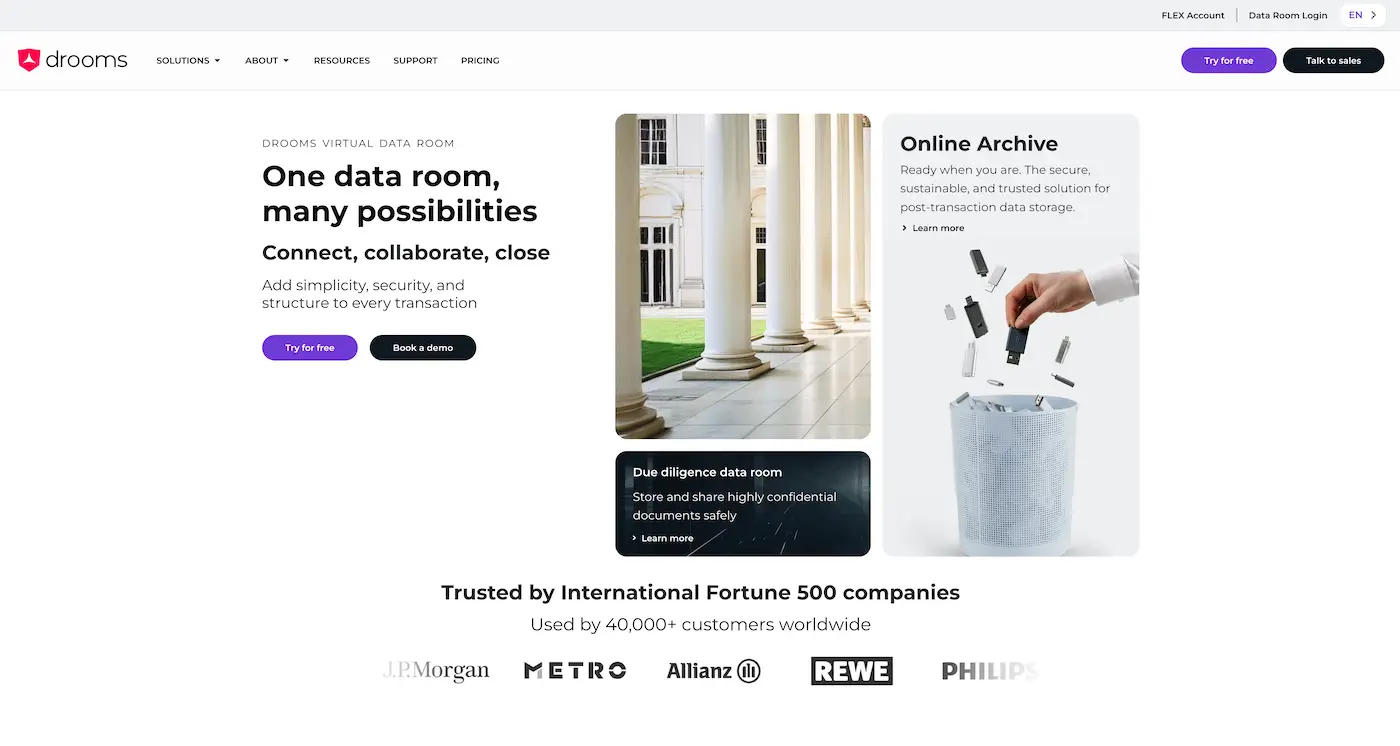 Screenshot der Webseite des Startups Drooms