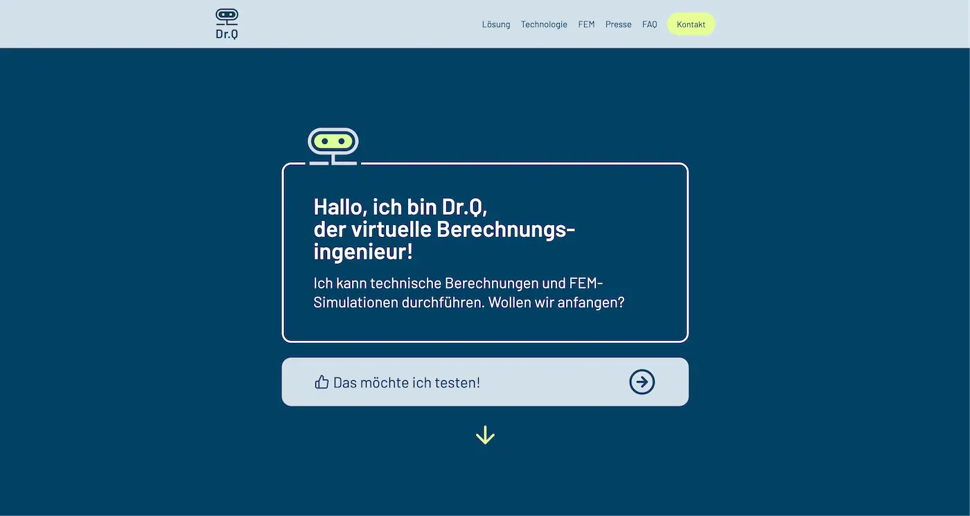 Screenshot der Webseite des Startups Dr.Q