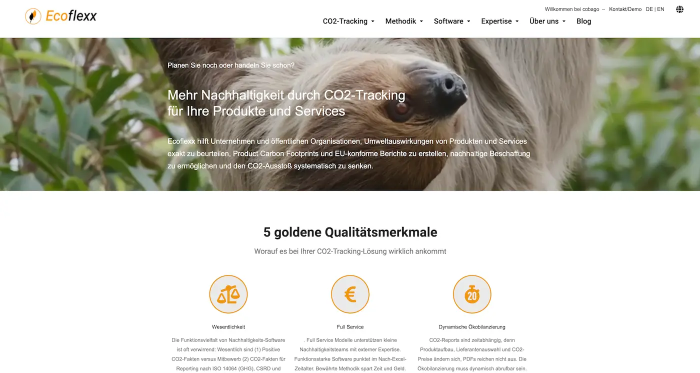 Screenshot der Webseite des Startups Cobago