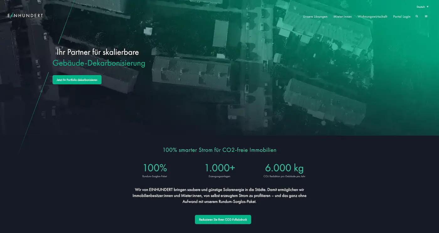 Screenshot der Webseite des Startups EINHUNDERT