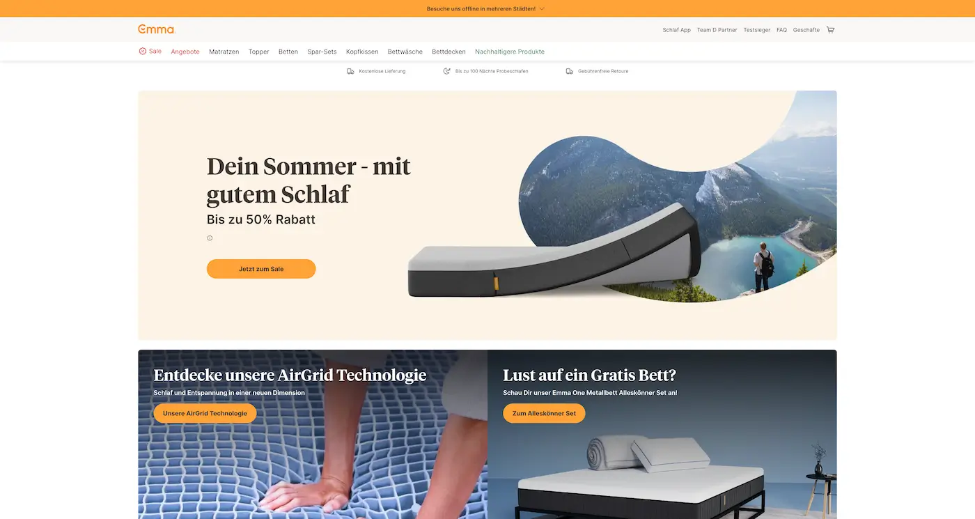 Screenshot der Webseite des Startups Emma
