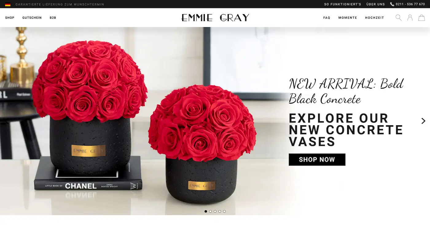 Screenshot der Webseite des Startups Emmie Gray