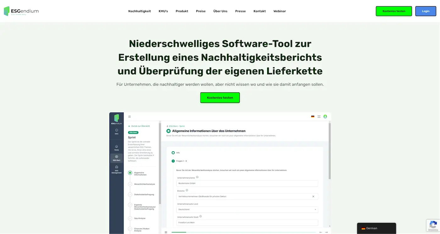 Screenshot der Webseite des Startups ESGendium