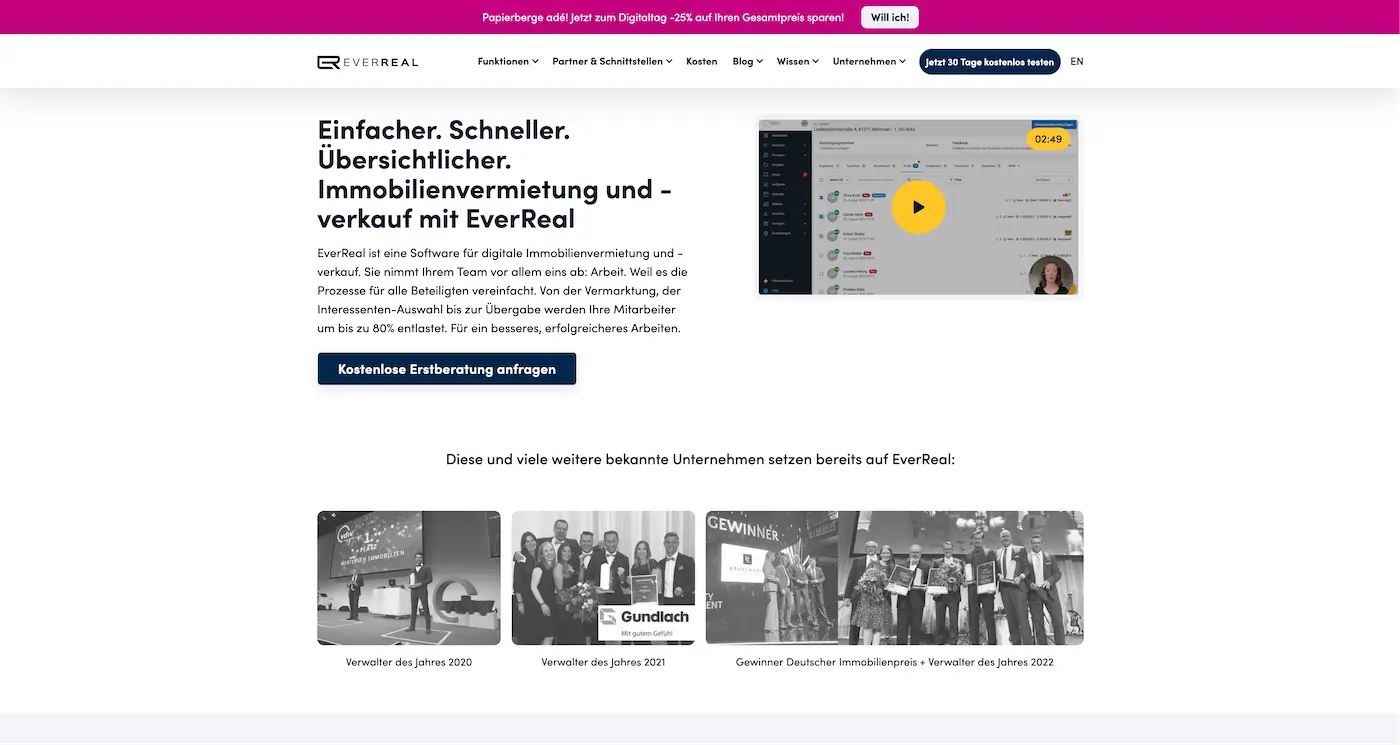 Screenshot der Webseite des Startups EverReal