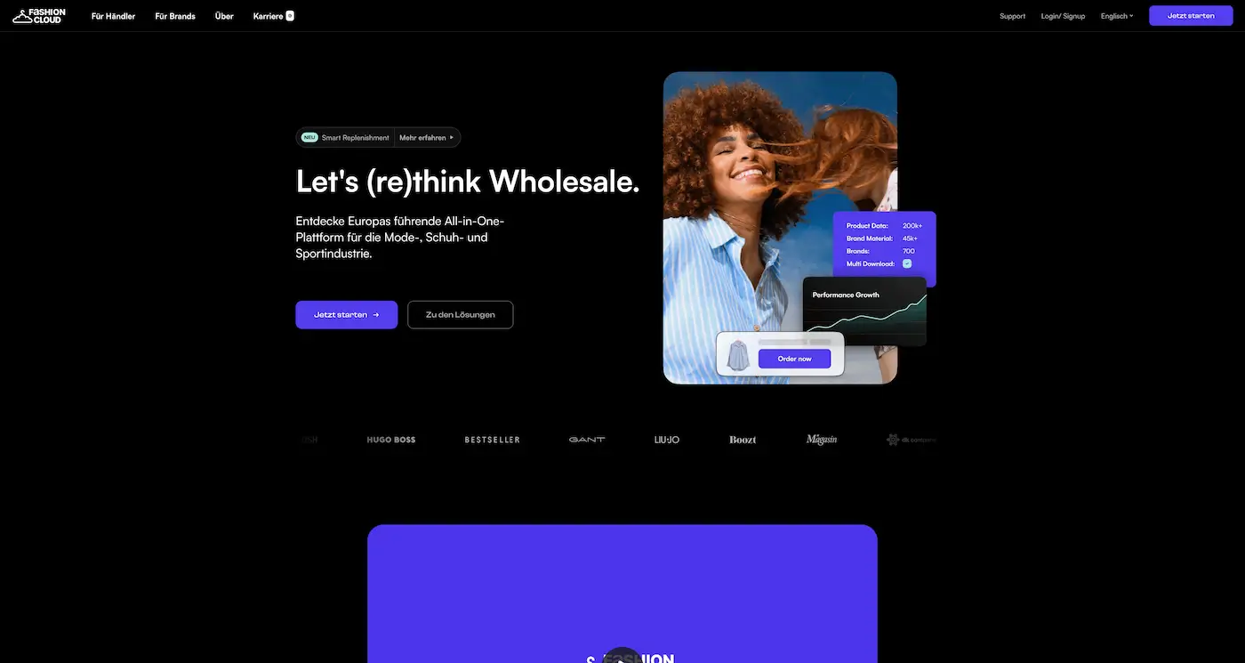 Screenshot der Webseite des Startups Fashion Cloud.