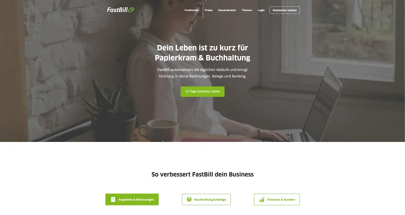 Screenshot der Webseite des Startups FastBill