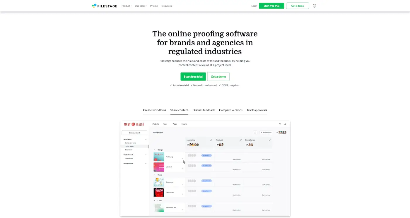 Screenshot der Webseite des Startups Filestage