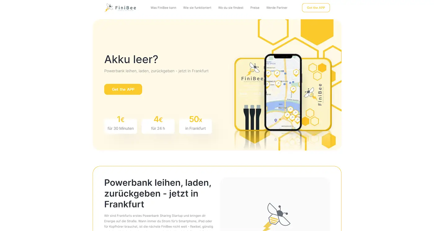 Screenshot der Webseite des Startups FiniBee