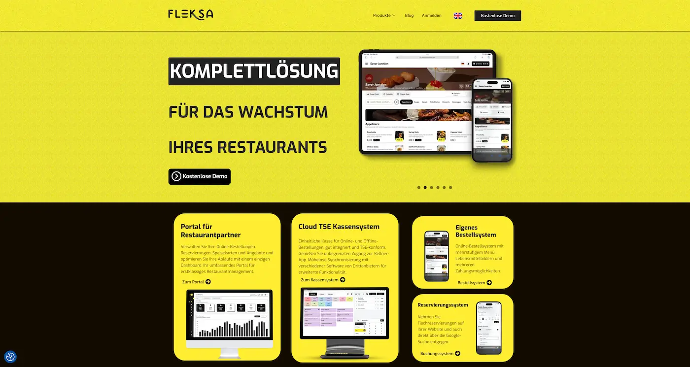 Screenshot der Webseite des Startups Fleksa